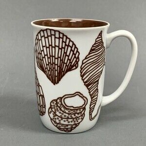Fitz and Floyd FF Monotone Coffee Cup Mug Sea Shells White Brown